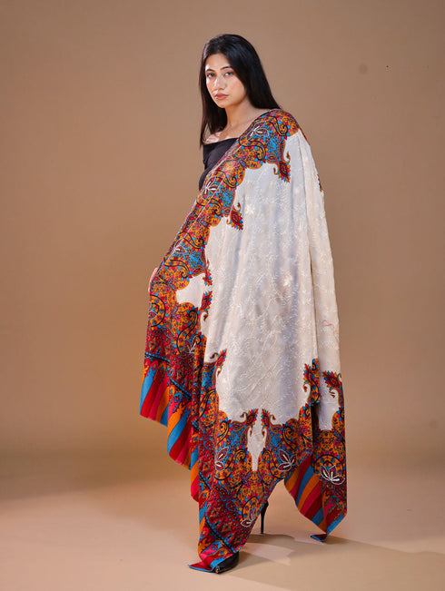Women's Aari Embroidery and Printed Wool Shawl